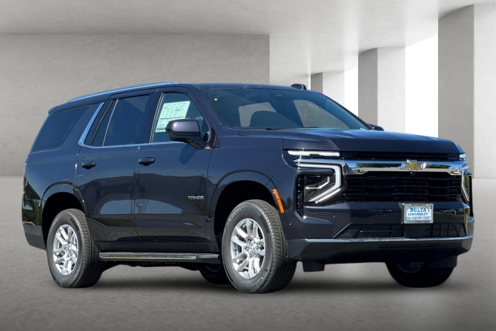 2026 Chevrolet Tahoe LS in Dark Ash Metallic — front three-quarter view