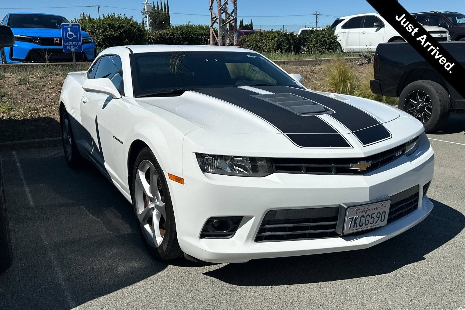 2015 Chevrolet Camaro SS in Summit White — front three-quarter view